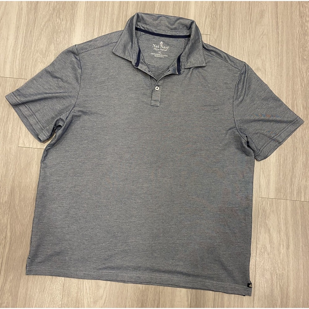 Nat Nast Men Polo Shirt XL Blue Gray Luxury Originals SS Collar Pullover